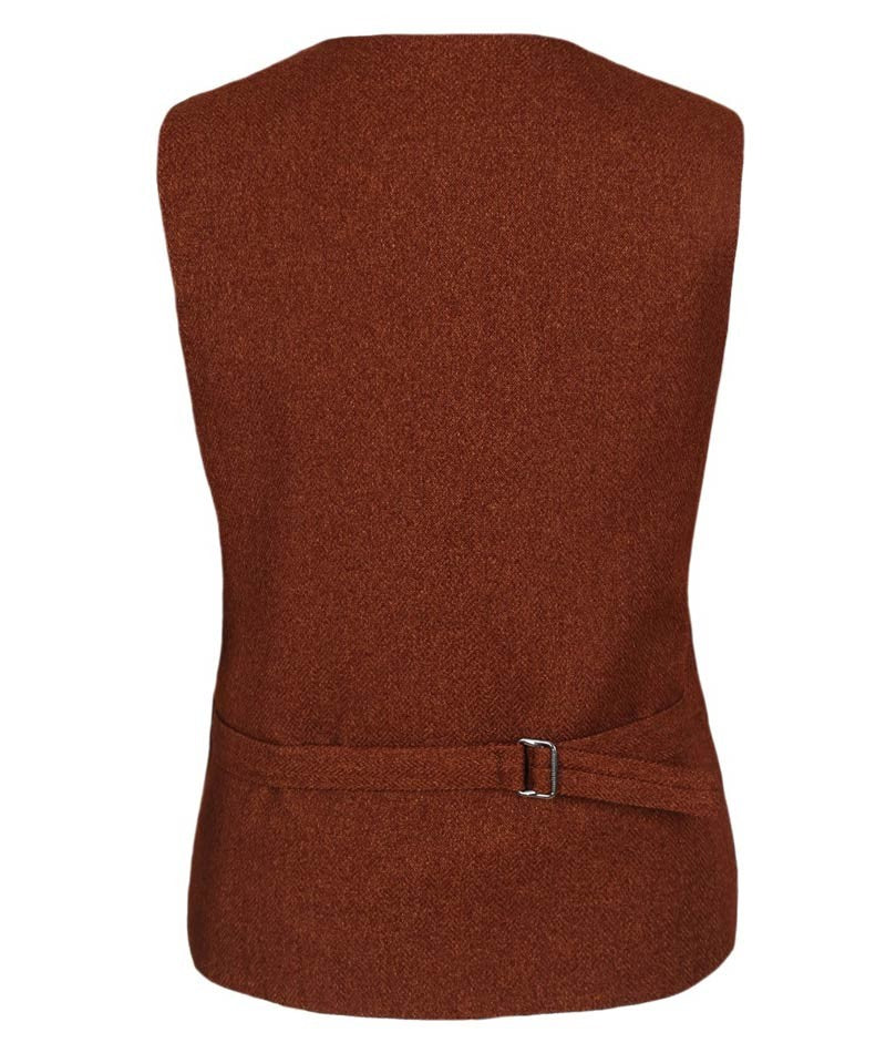 Men's and Boys Herringbone Double-breasted Waistcoat Set - Cinnamon Brown