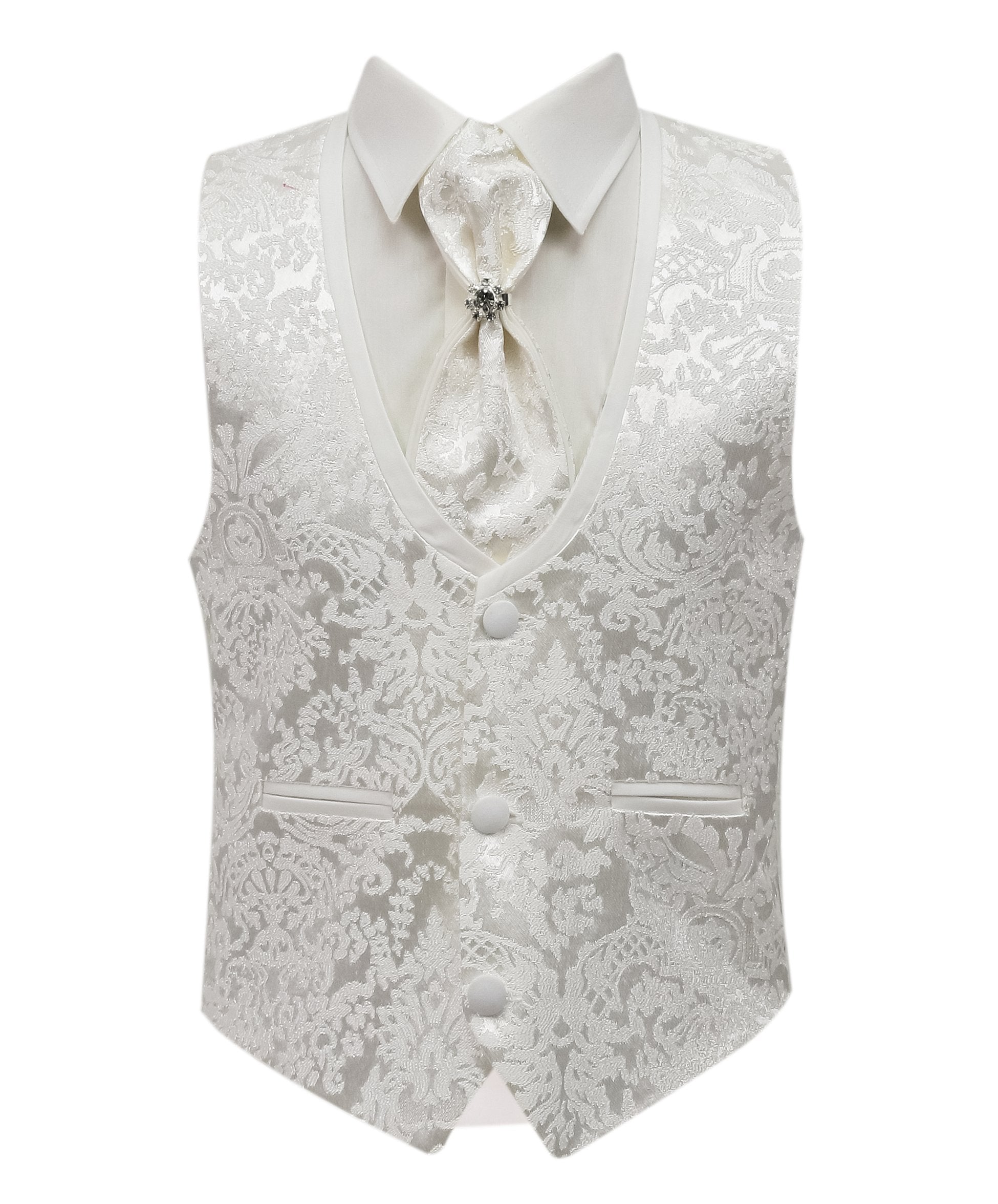 Boys Paisley Patterned Communion Tuxedo Suit Set - Ivory