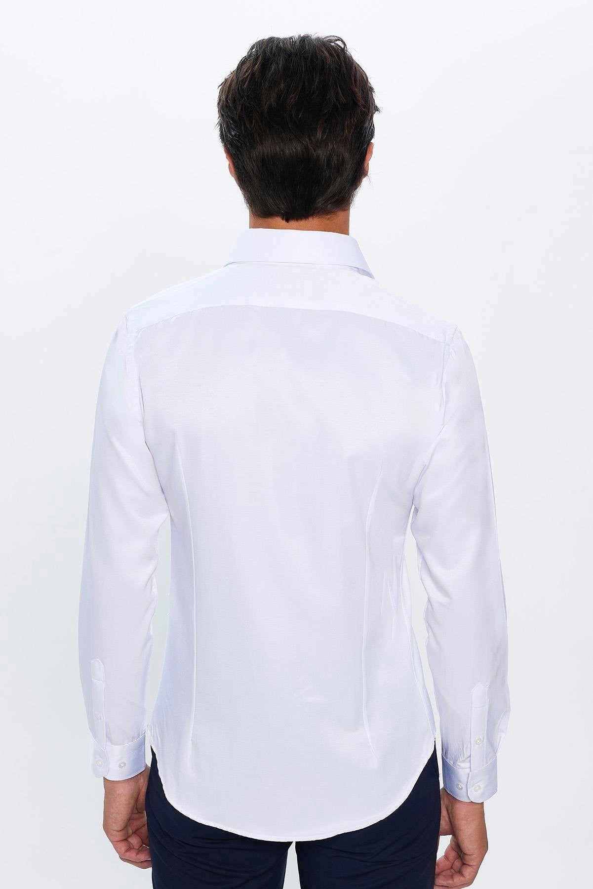 Men's Slim Fit Button-Down Cotton Blend Dress Shirt - Dimi Dotti - White