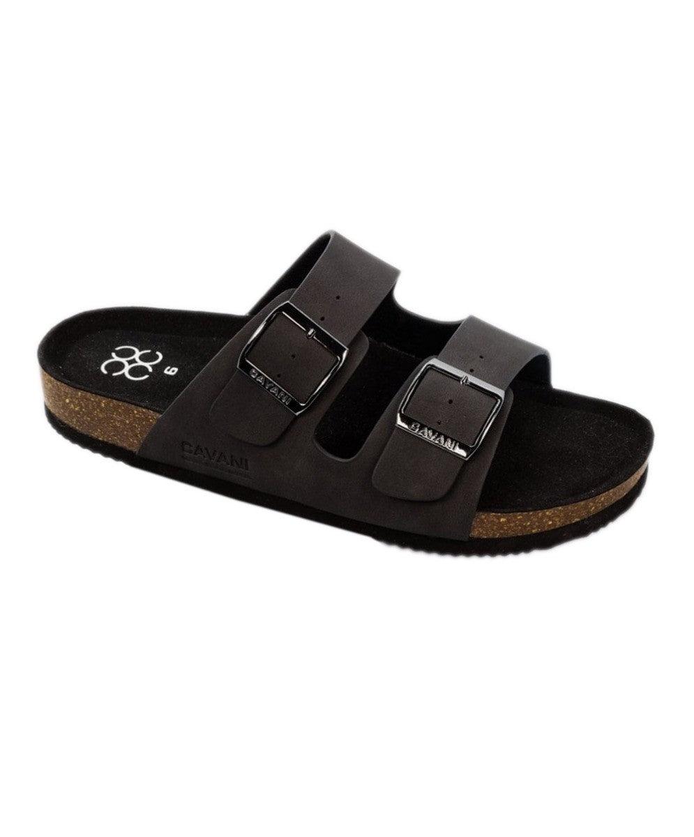 Men's Buckle-Strap Cork Slider Sandals - DAYTONA - Black