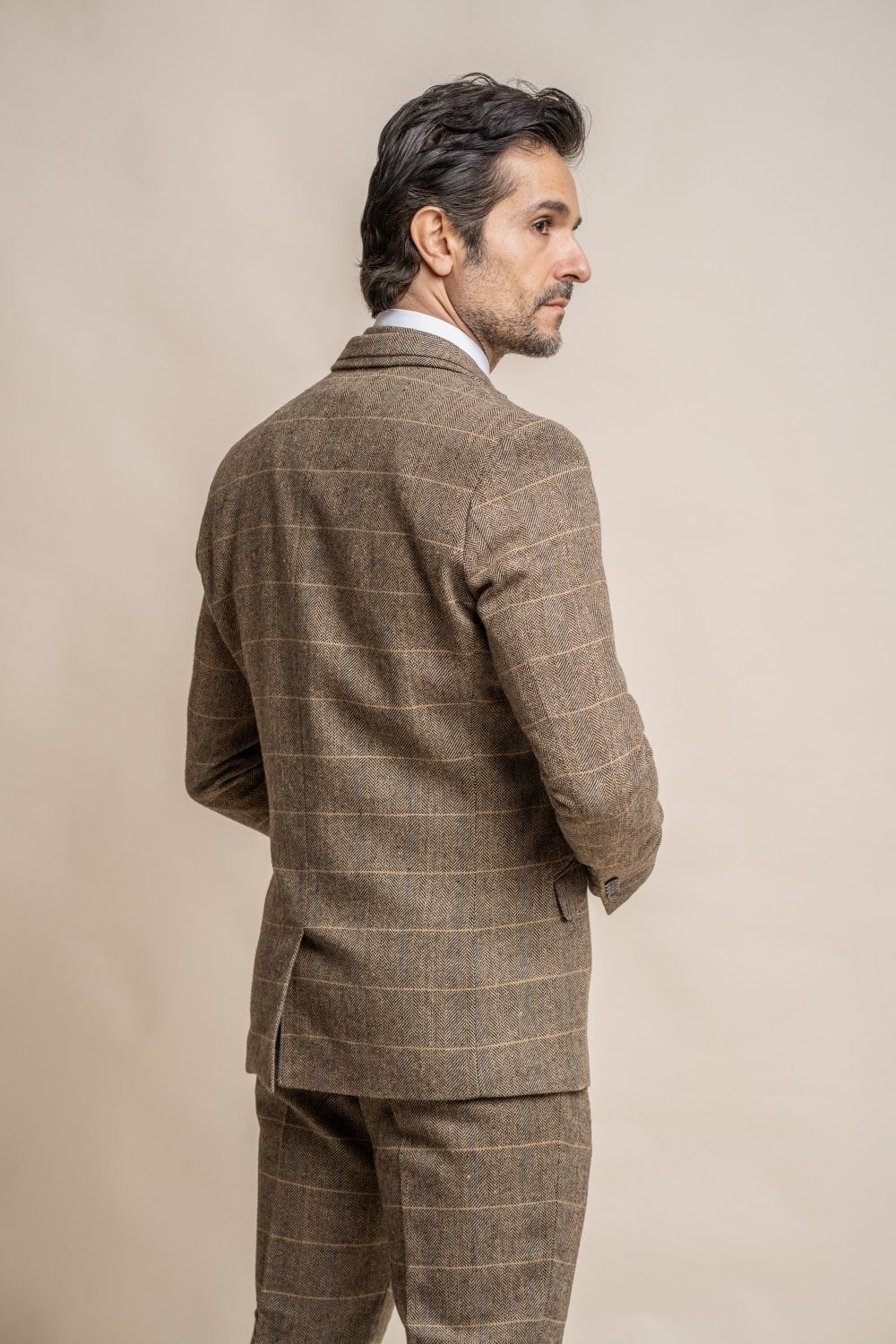 Men's Wool Blend Herringbone Check Suit - Albert - Brown