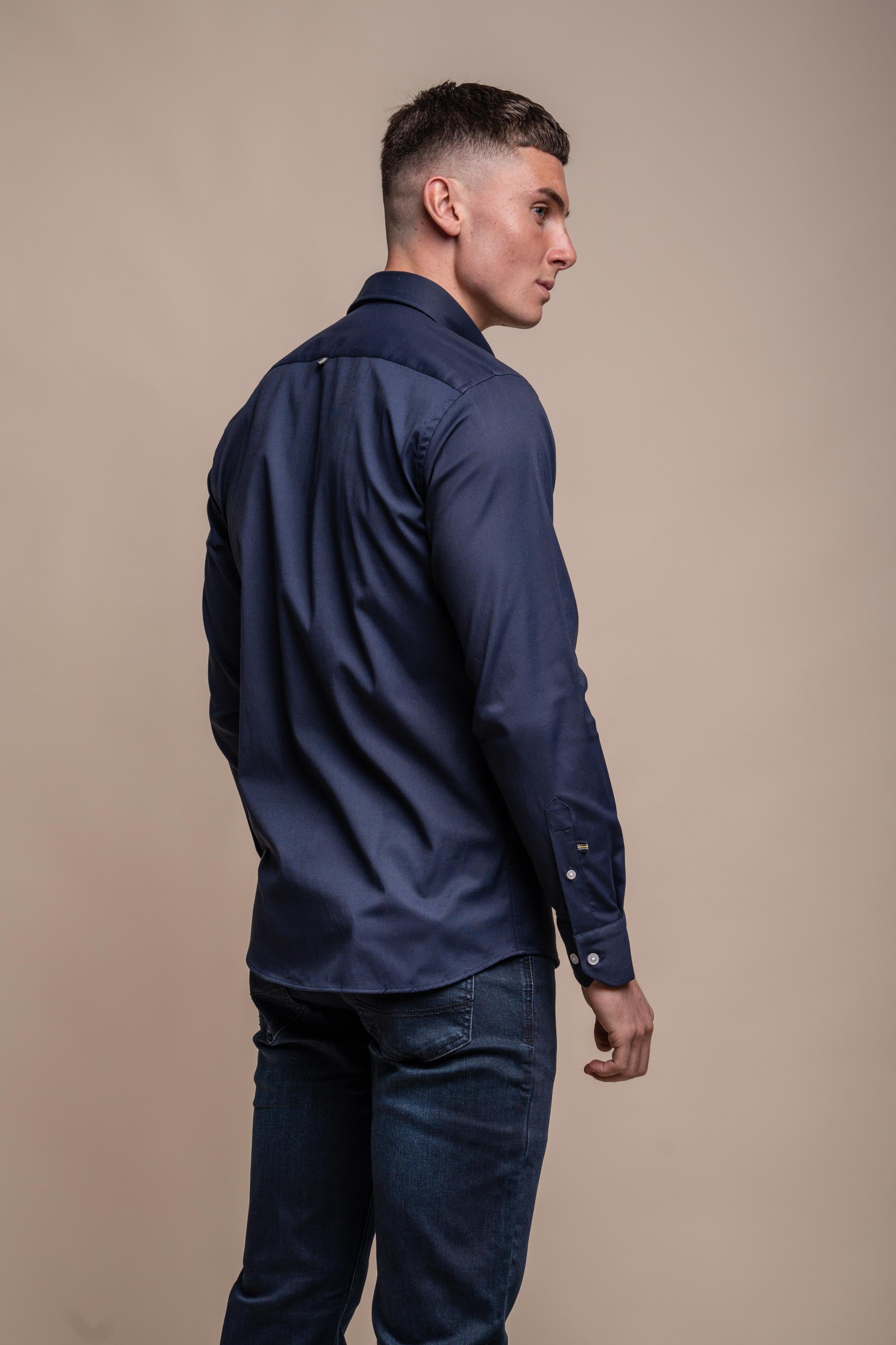 Men's Cotton Casual Shirt - Tessa - Navy Blue