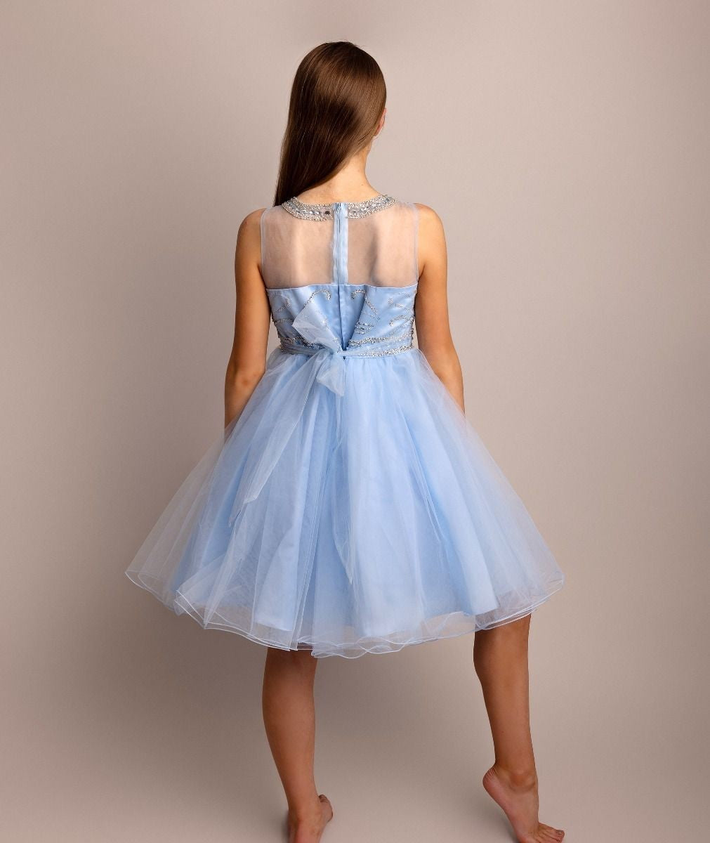 Girls Tulle Dress with Sequin Embellishments - LOLA - Baby Blue