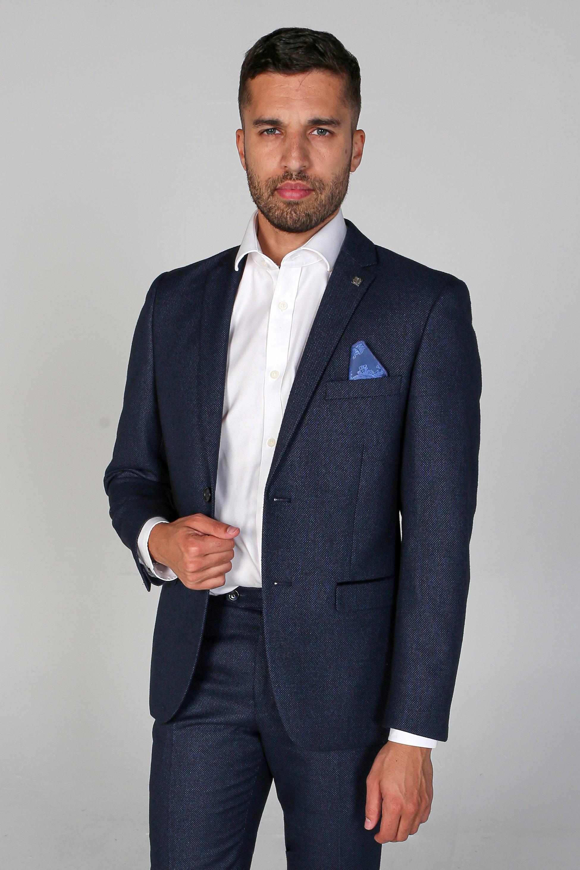 Men's Textured Formal Navy Blue Suit - ARTHUR - Navy Blue