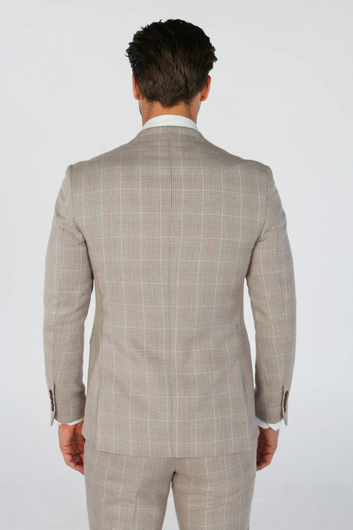 Men's Tailored Fit Check 2PC Suit -  LEO - Beige