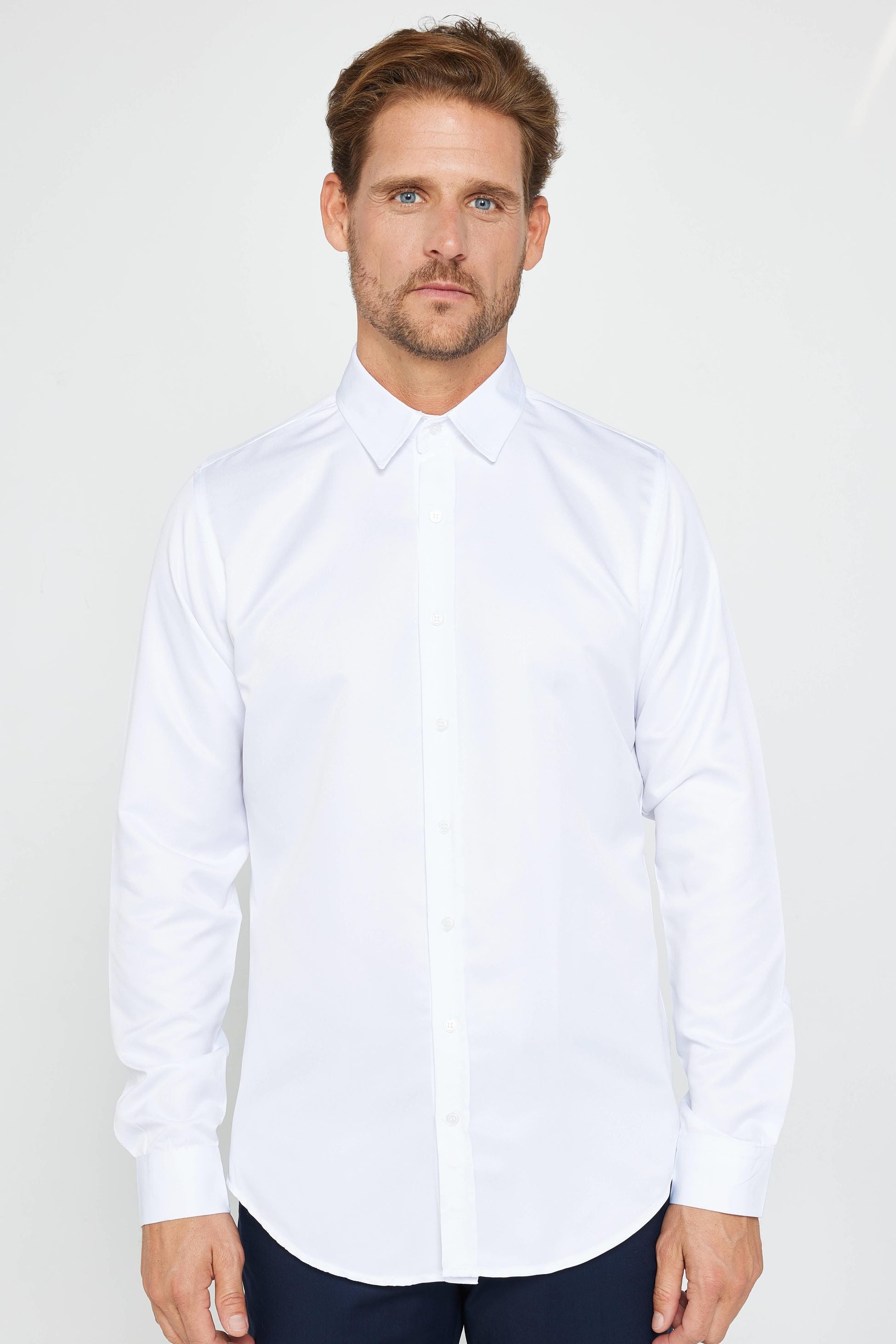 Men's Slim Fit Long Sleeve Dress Shirt - POLY - White