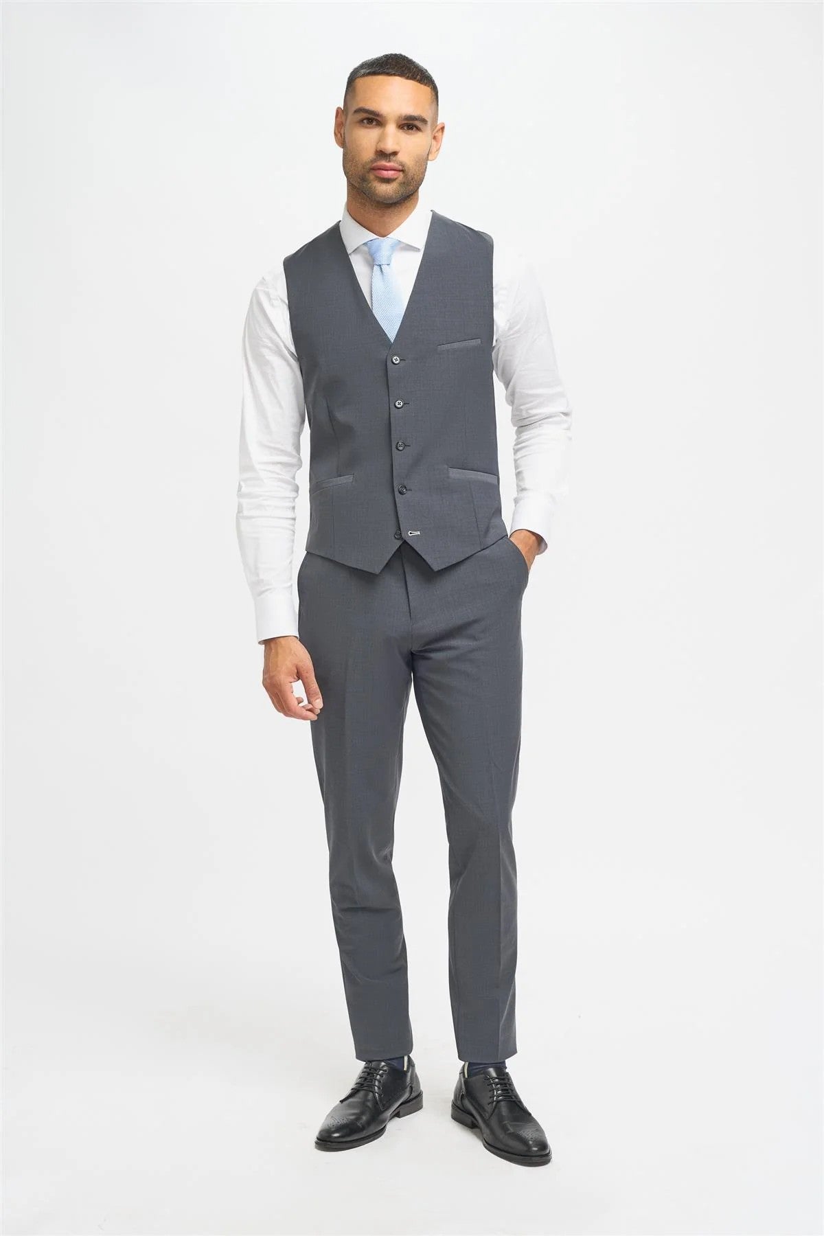 Men's Wool Blend Slim Fit Suit - BOND - Charcoal Grey