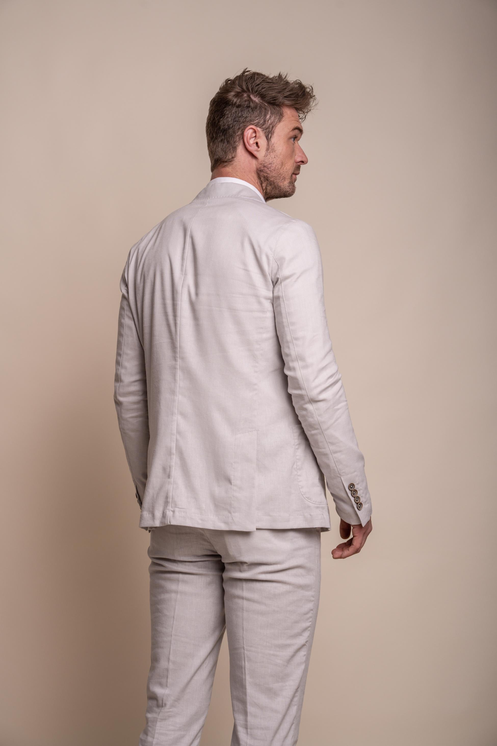 Men's Slim Fit Linen Suit Jacket - ALVARI - Stone