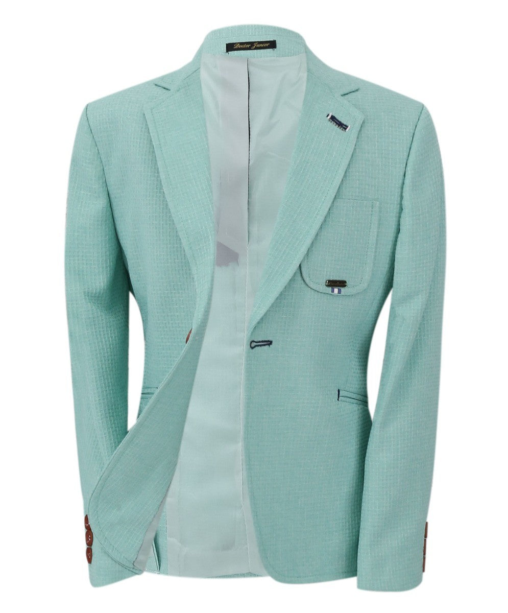 Boys Twill Single Breasted Slim Fit Blazer - TERRY - Aqua Green