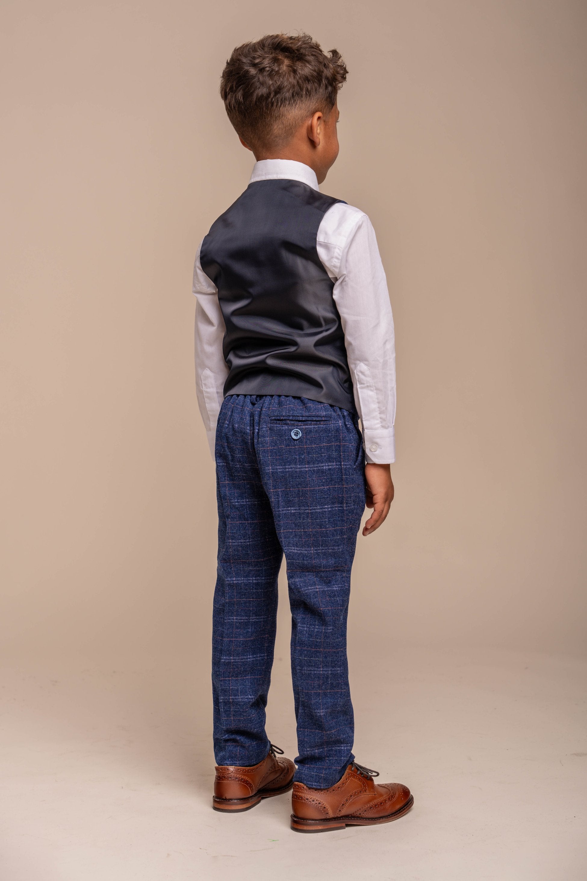 Boys Tweed Check Navy Slim Fit Suit - KAISER - Navy Blue