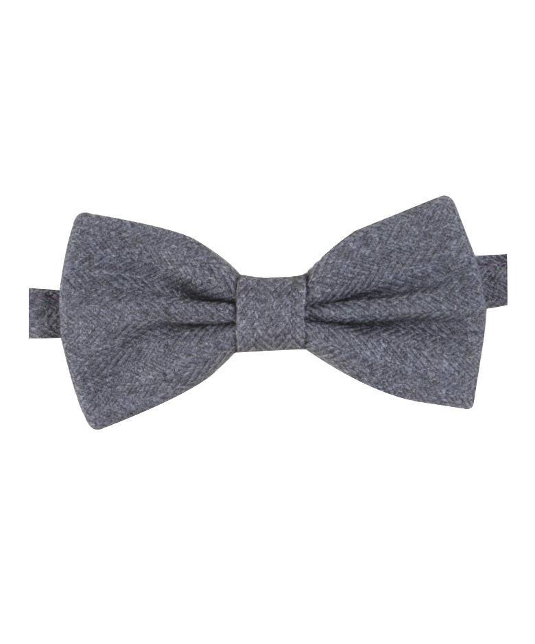 Boys & Men's Herringbone Tweed Bow Tie and Pocket Square - Grey