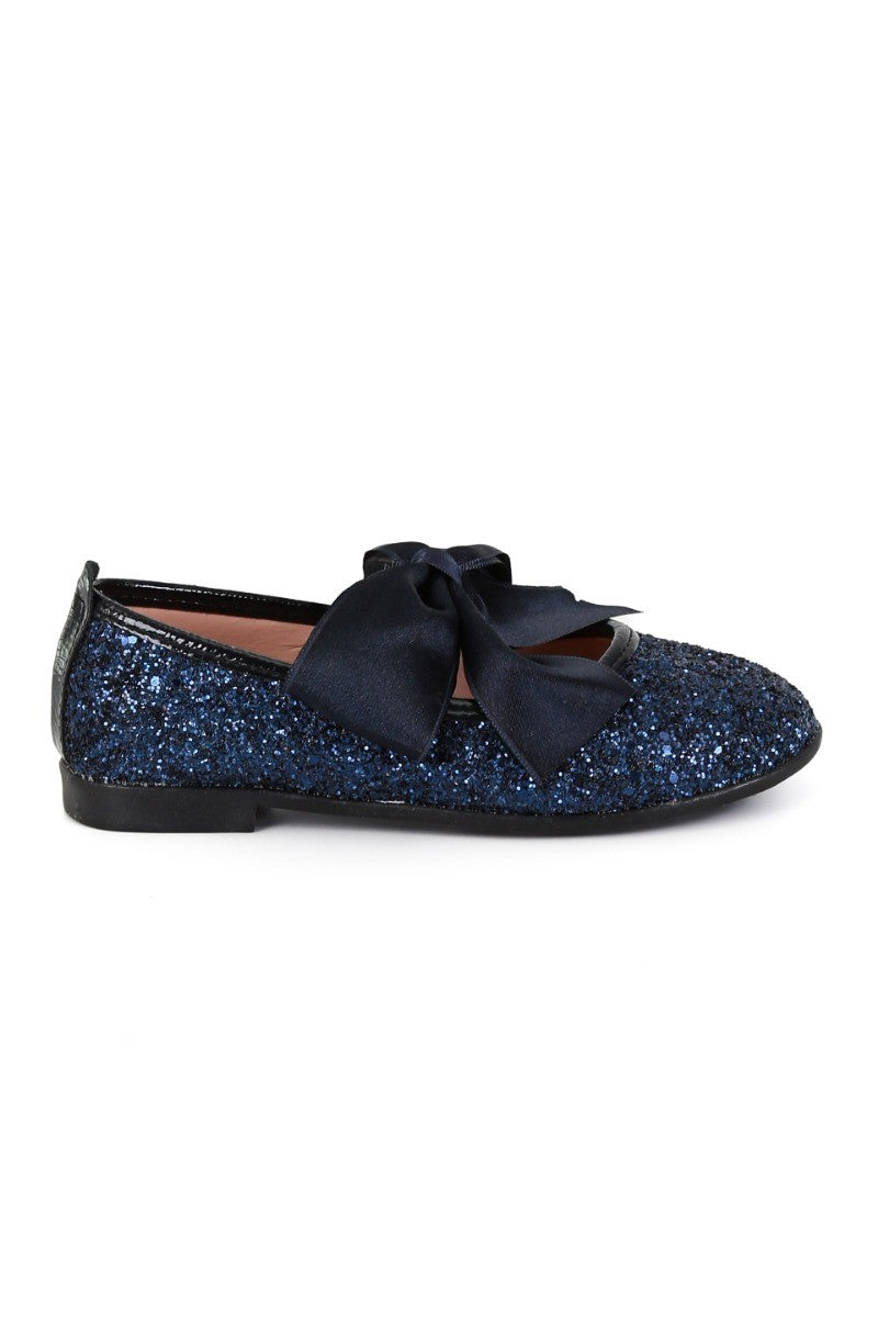 Girls Sequin Ballerina Flat Pumps - LOLA - Navy Blue