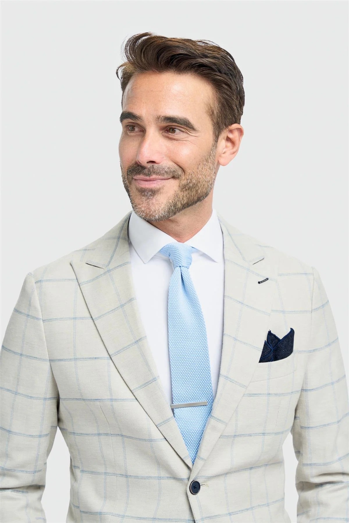 Men’s 2-Piece Light Grey Windowpane Check Suit - Gabriel - Light Grey