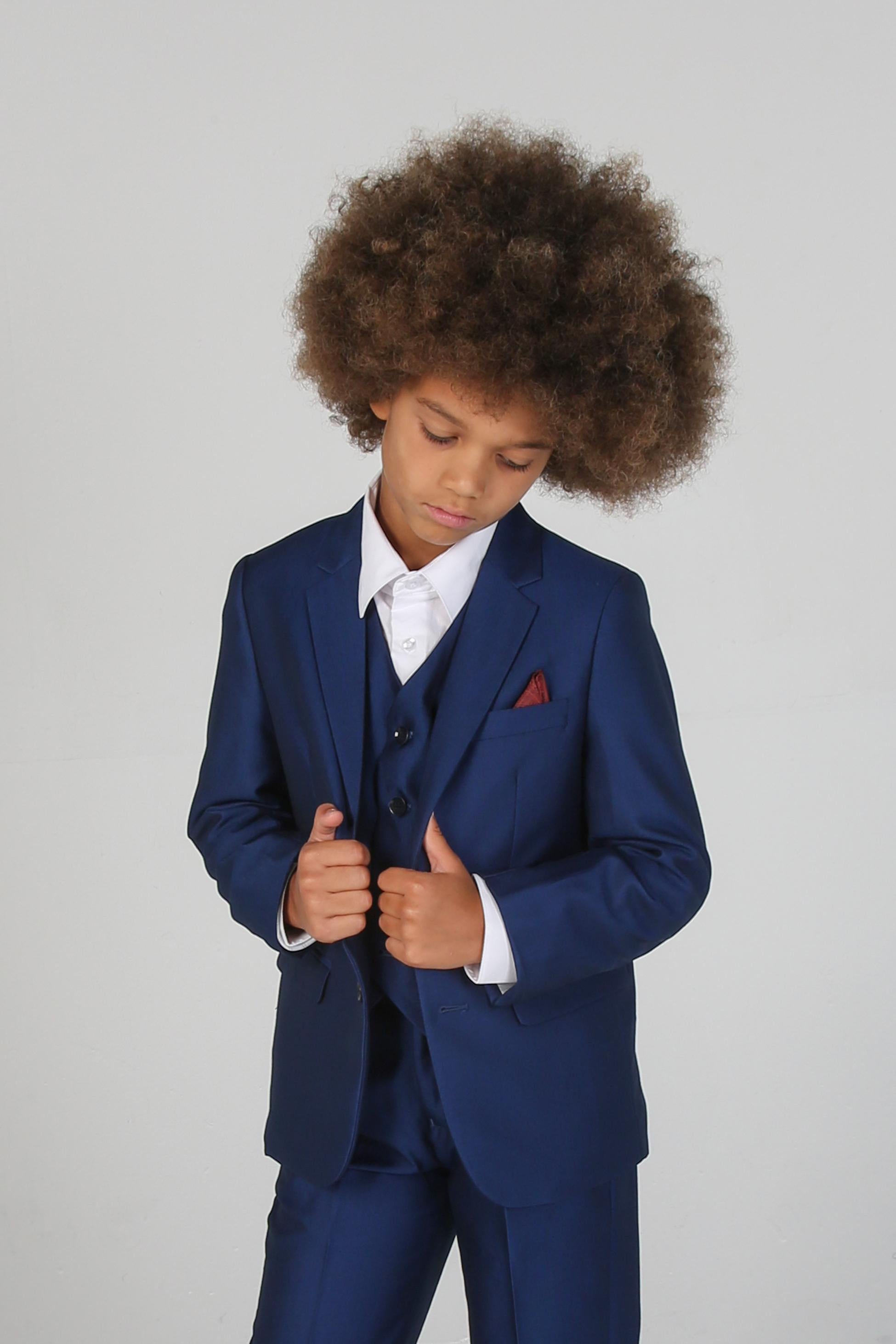 Boys Tailored Fit Sheen Effect Blue Suit - KINGSLEY - Royal Blue