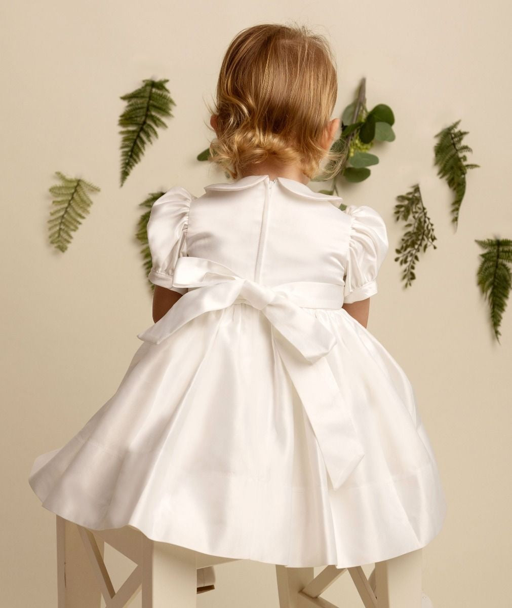 Ivory Satin and Beaded Dress for Girls and Babies – ZELDA - Ivory