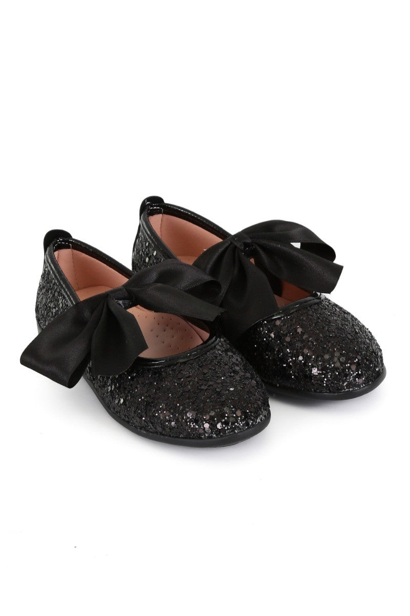 Girls Sequin Ballerina Flat Pumps - LOLA - Black