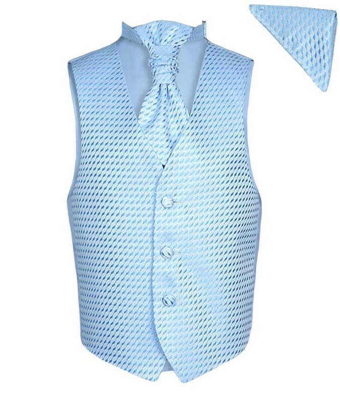 Boys Patterned Waistcoat Cravat Hanky Set - Baby Blue