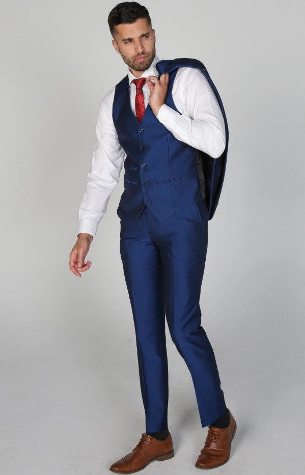 Men's Tailored Fit Sheen Effect Blue Suit - KINGSLEY - Royal Blue