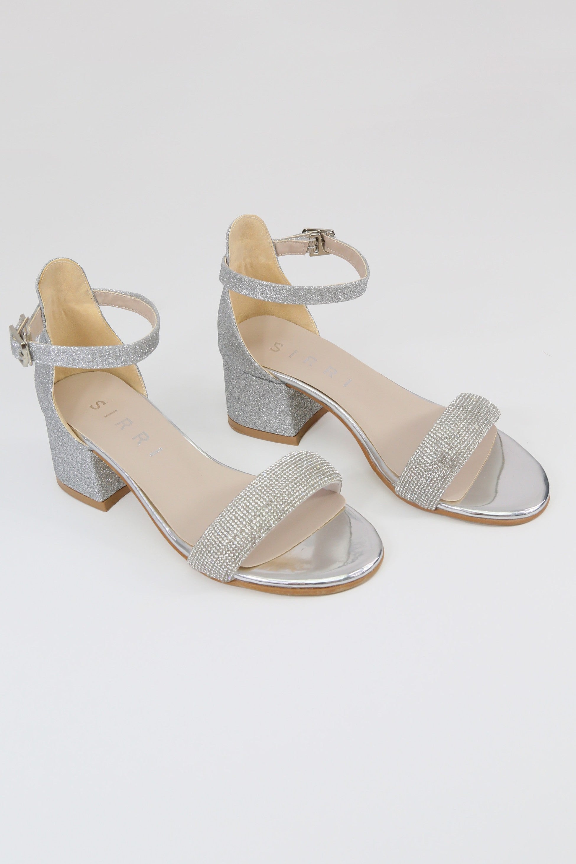 Girls’ Rhinestone Block Heel Sandals - LARA - Silver