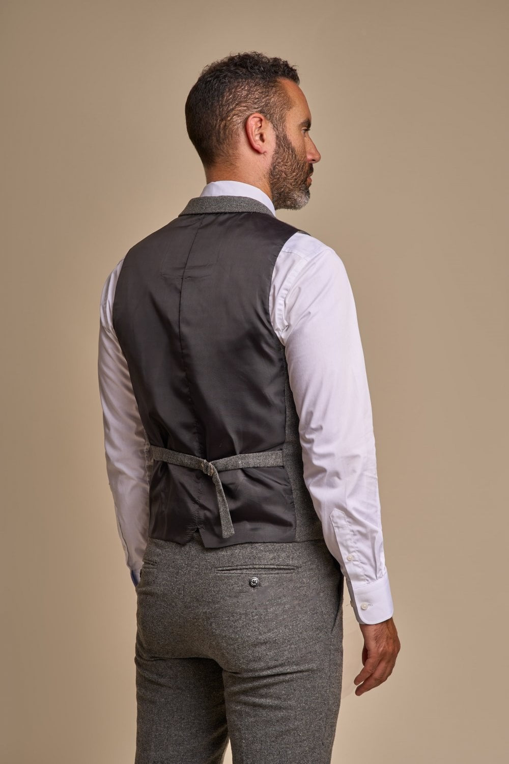 Men's Herringbone Tweed Slim Fit Waistcoat - MARTEZ - Grey