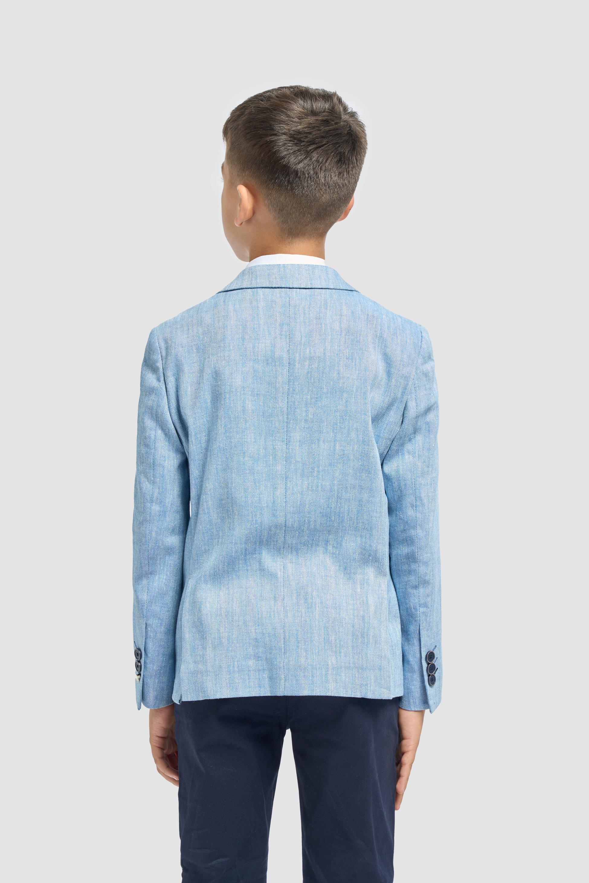 Boys’ Patch Pocket Linen Herringbone Blazer- Luigi - Sky Blue