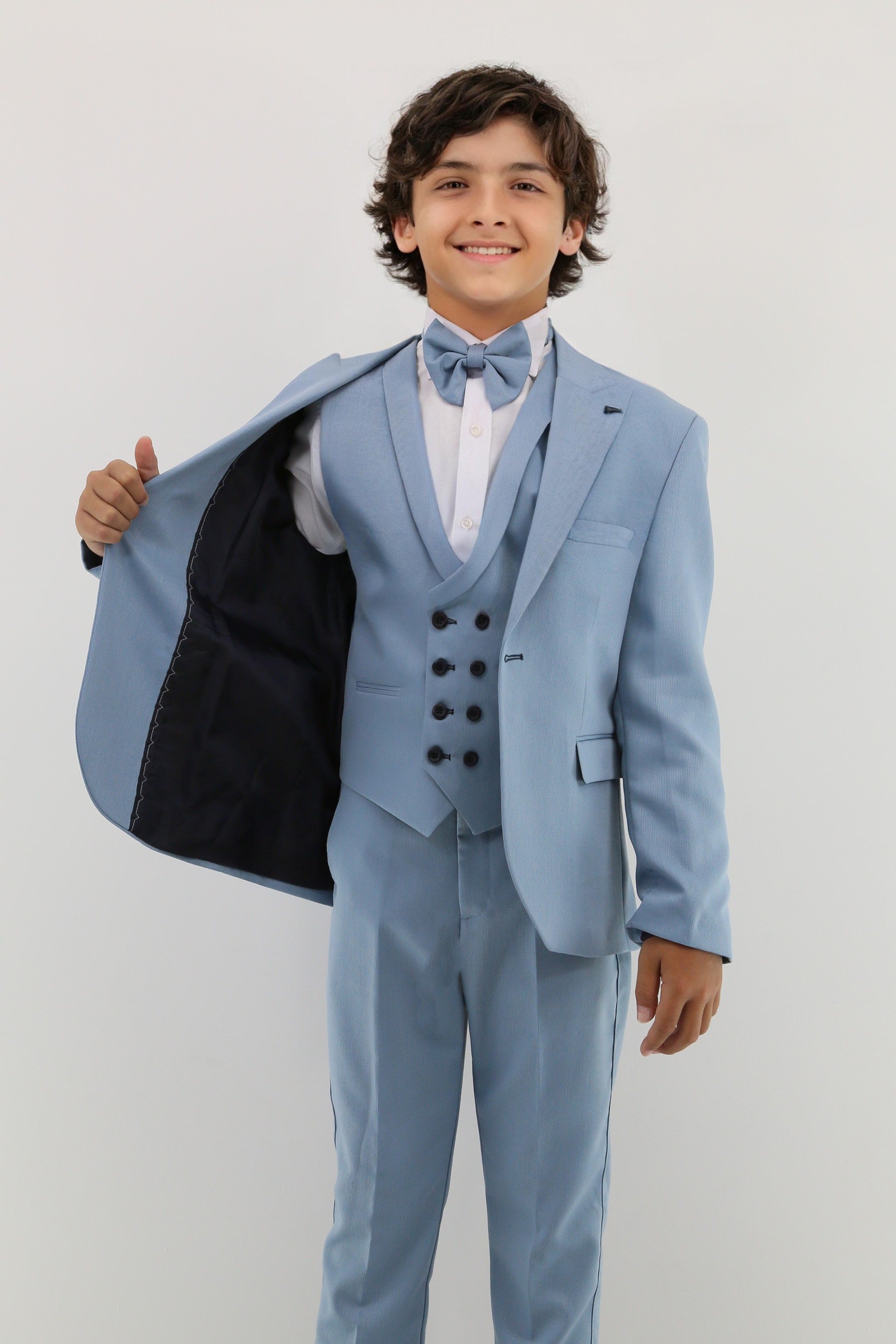 Boys Suit with Double Breasted Waistcoat 6 PC Set - Light Blue