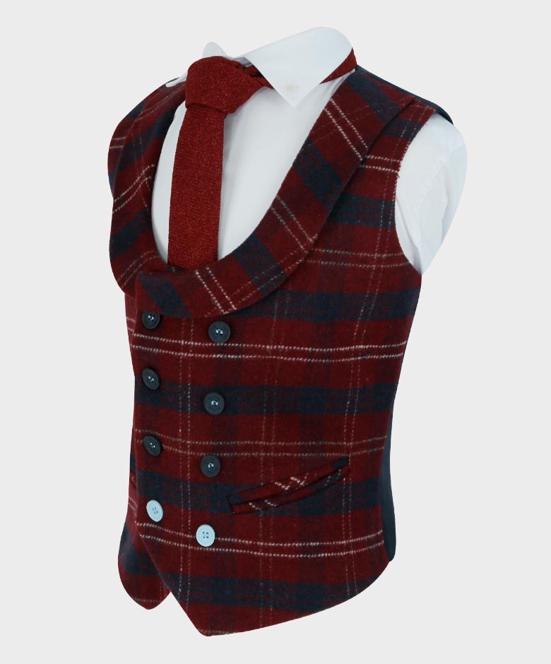 Boys Tailored Fit Blazer Waistcoat Set - Cashmere - Navy Blue -Red