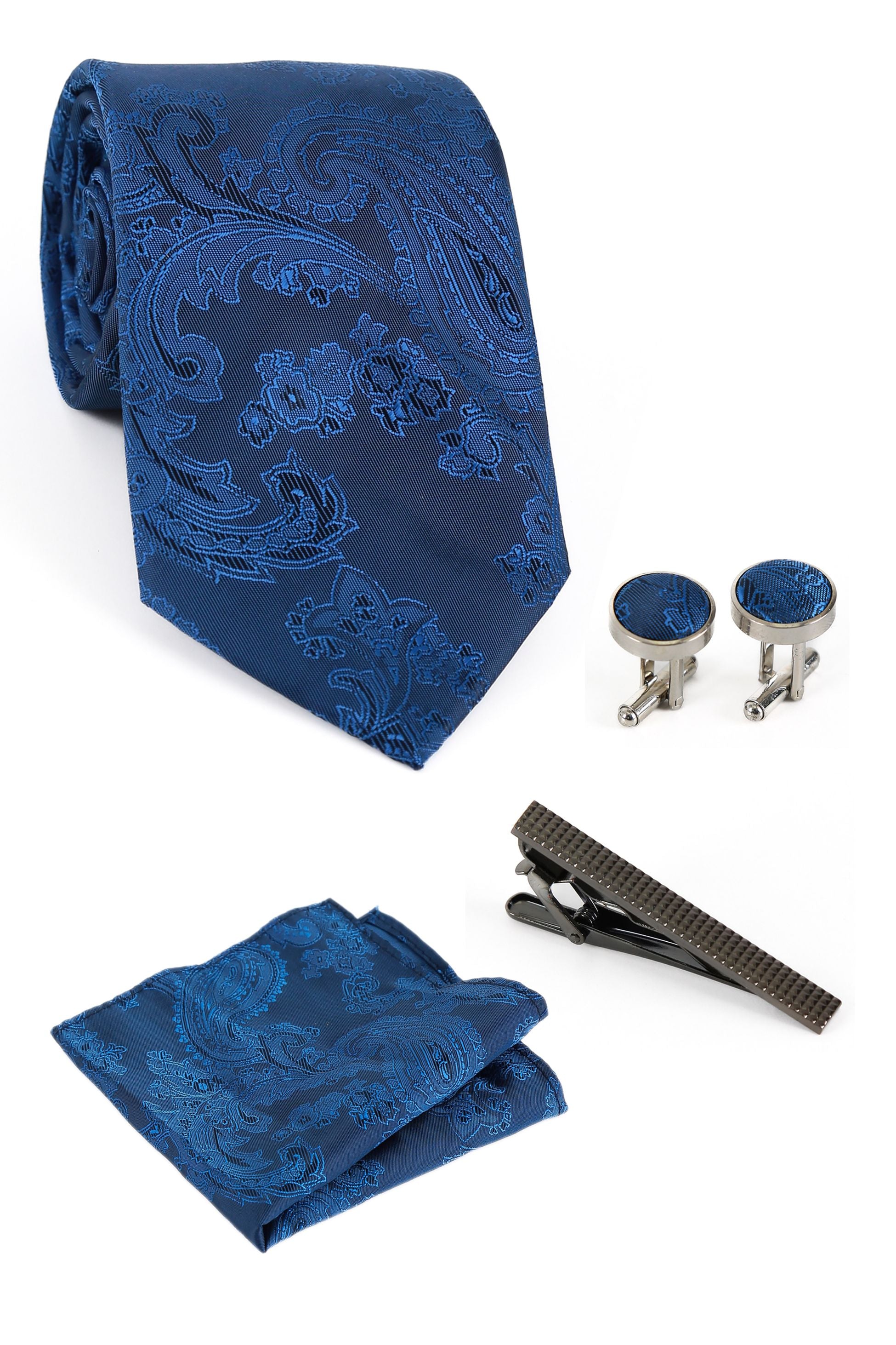 Men's Paisley Tie Cufflink Set - Royal Blue