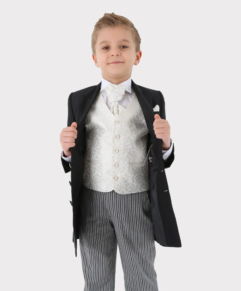 Boys Complete Tail Morning Suit - Black - Ivory