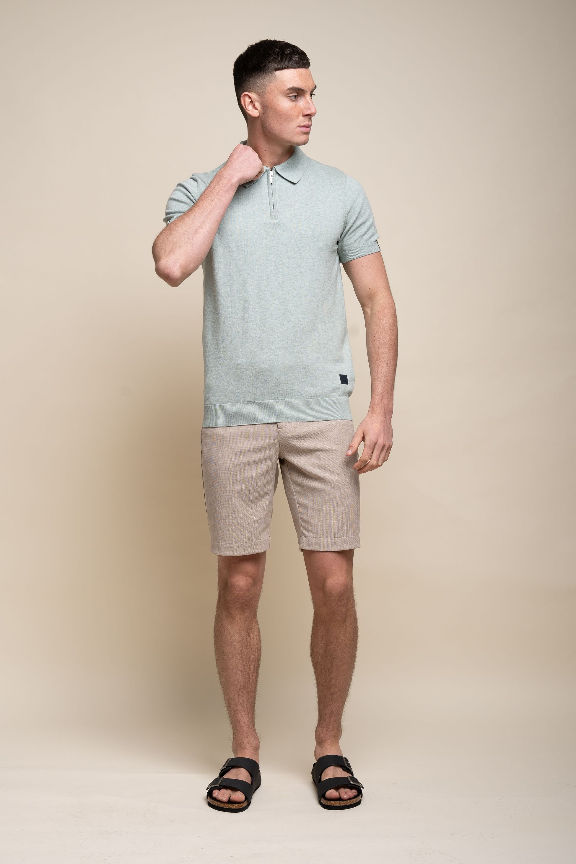 Men's Short Sleeve Cotton Polo Shirt - Dino - Almond Green