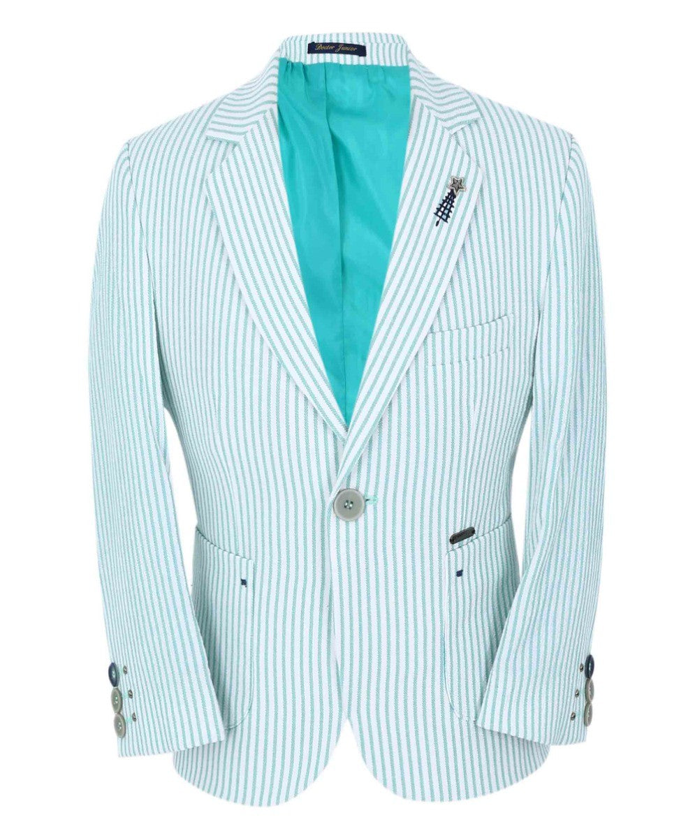 Boys Slim Fit Pinstripe Boating Blazer - Green