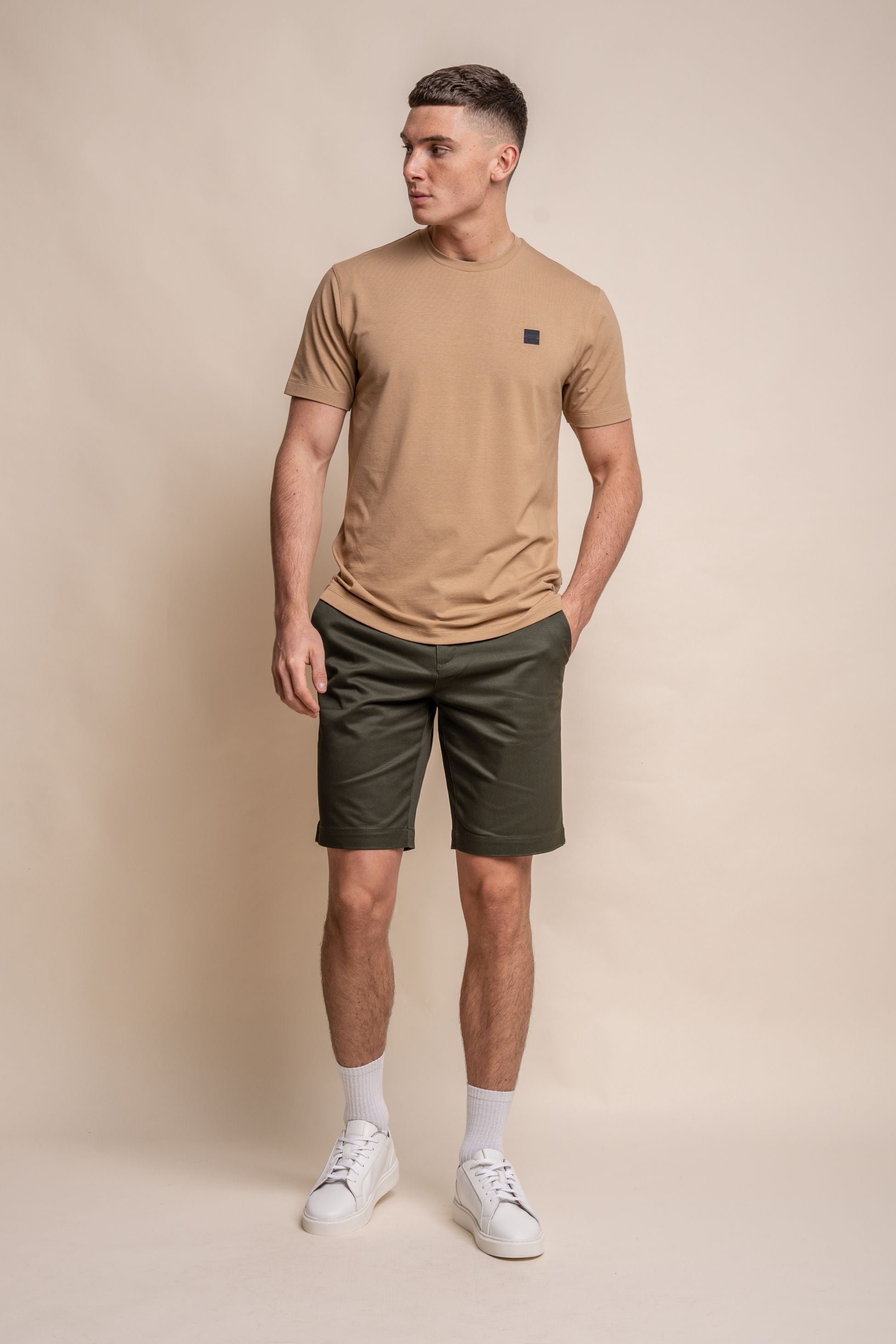 Men's Crew Neck Cotton T-Shirt - BOGART - Sand Beige