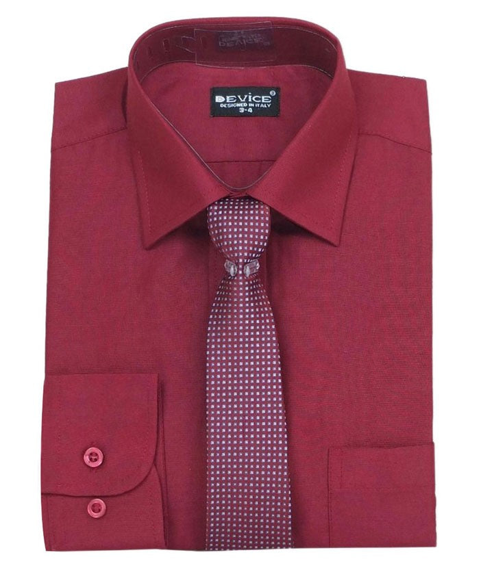 Boys Dress Shirt and Tie Set - Burgundy