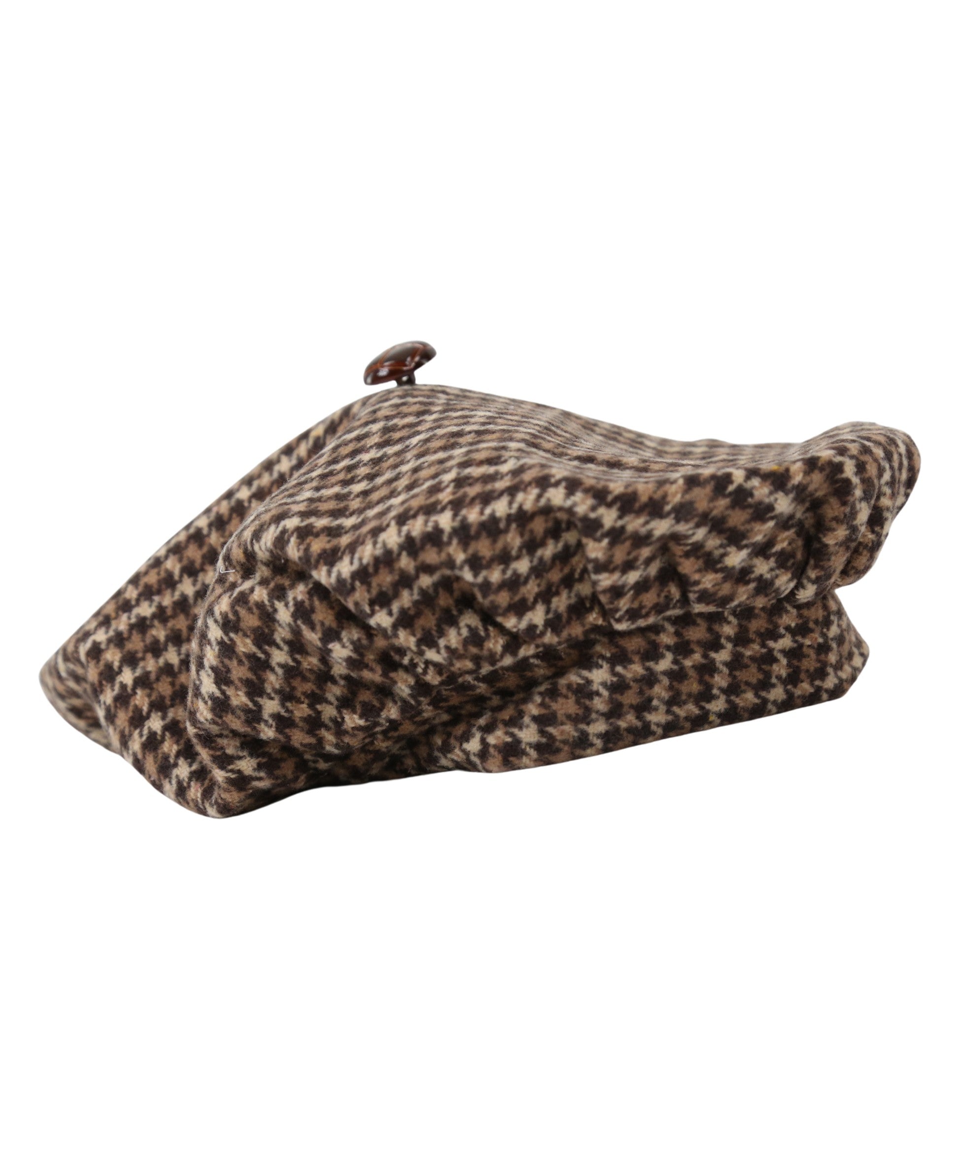 Girls Houndstooth Brown Coat & Beret Set - Brown