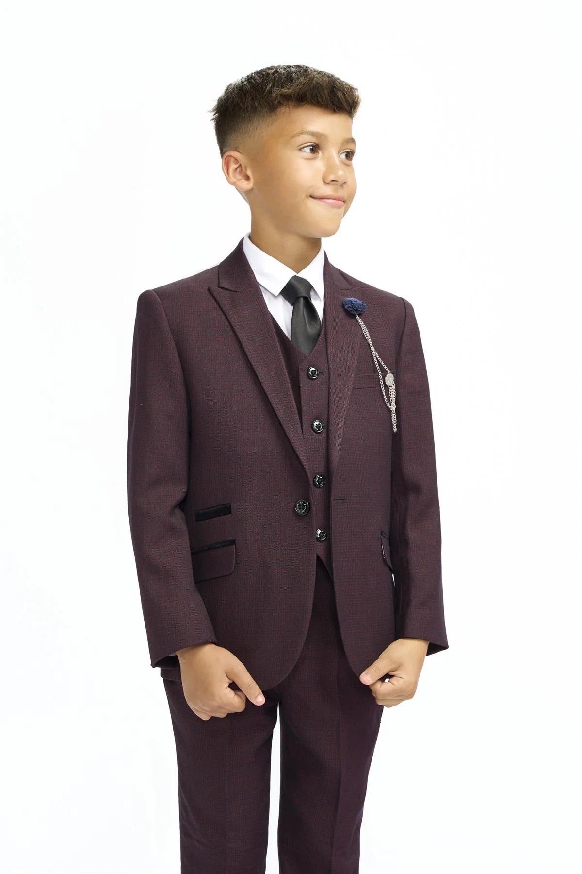 Boys Slim Fit Tweed Check Suit - CARIDI WINE - Wine