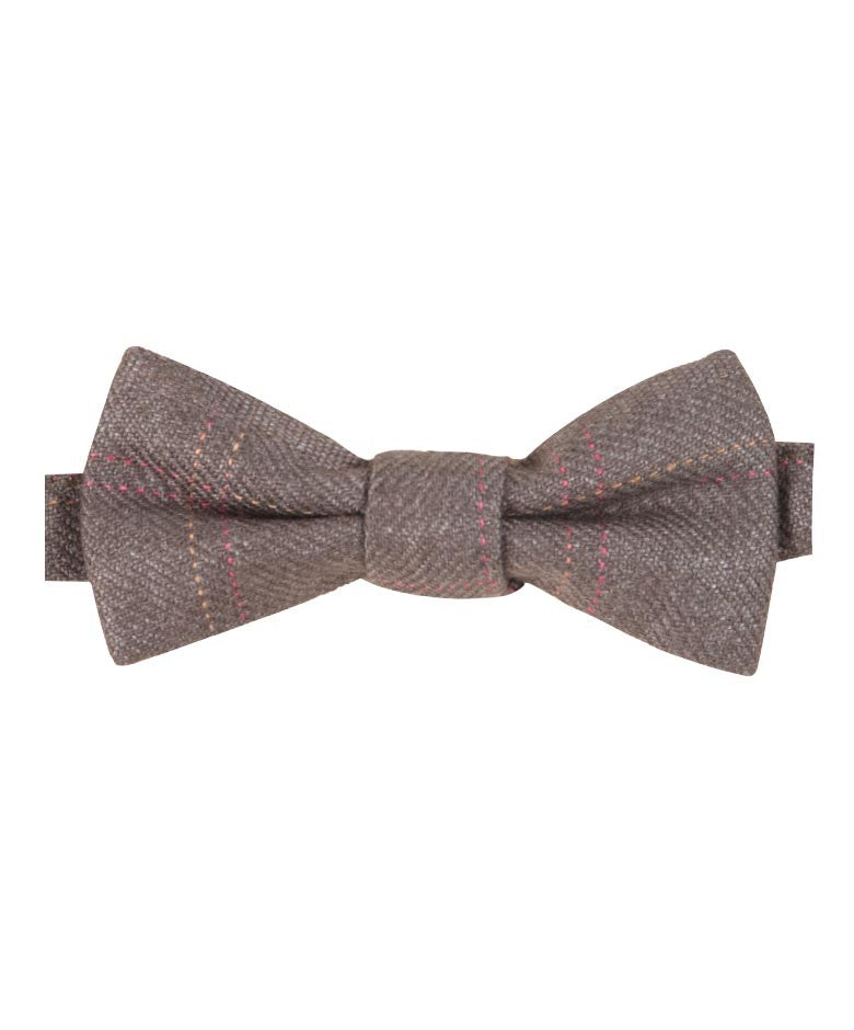 Boys & Men's Tweed Check Bow Tie Set - Tan Brown