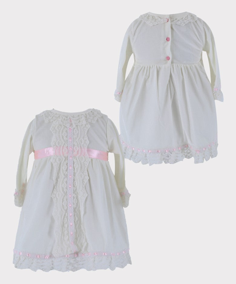 Baby Girls Smocked Velvet Sleeping Wear Set - Ivory