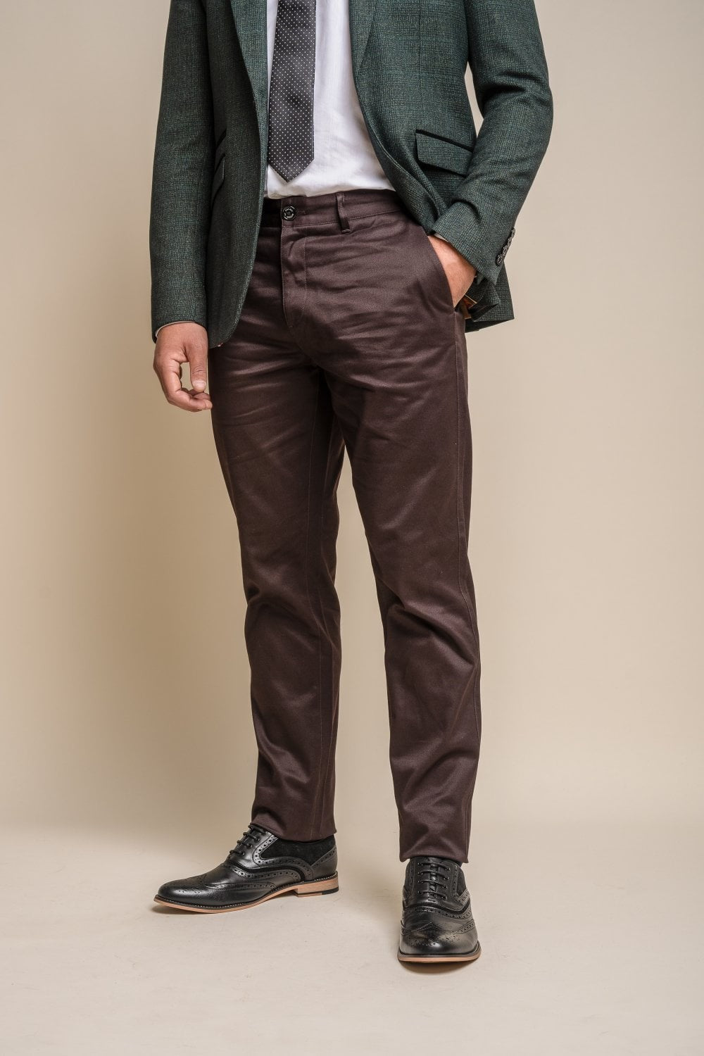 Men's Cotton Chino Trousers - DAKOTA - Chocolate Brown