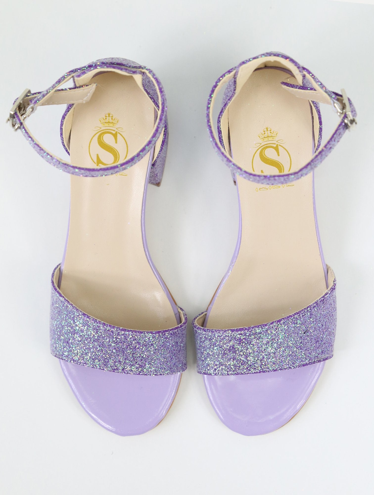 Girls Ankle-Strap Block Heel Sandals - SPARKLE - Purple