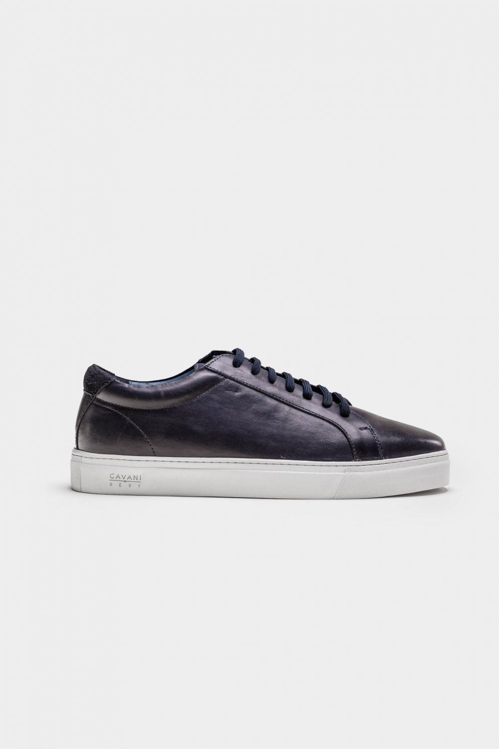 Men's Genuine Leather Lace Up Sneakers - Navy Blue