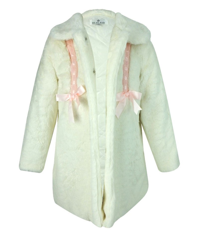 Baby Girls & Girls Fur Coat with Cossack Hat - Ivory