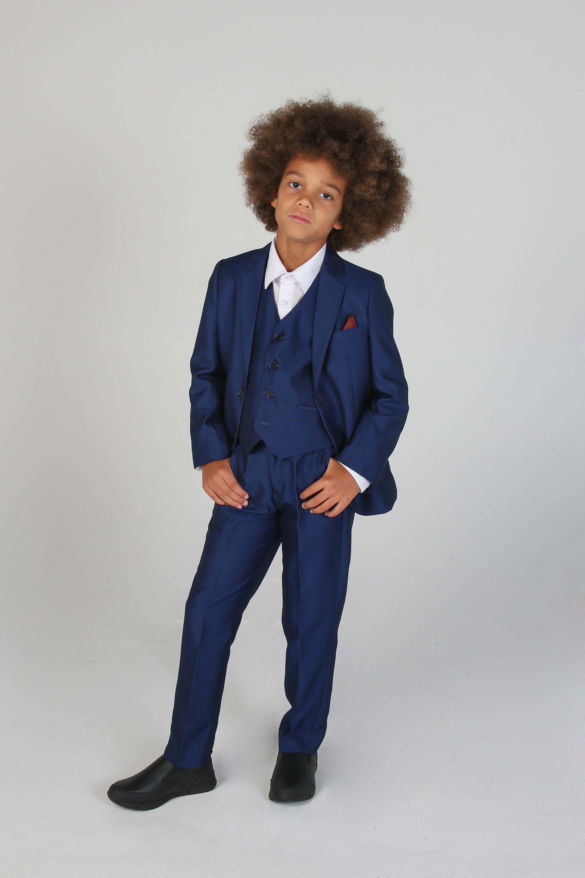 Boys Tailored Fit Sheen Effect Blue Suit - KINGSLEY - Royal Blue