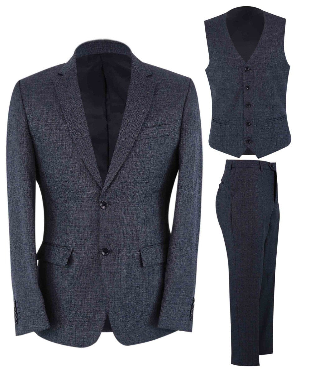 Men's Textured Tailored Fit Suit - ADRIAN - Navy Blue