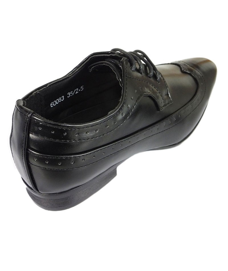 Boys Lace Up Wingtip Brogue Shoes - Black