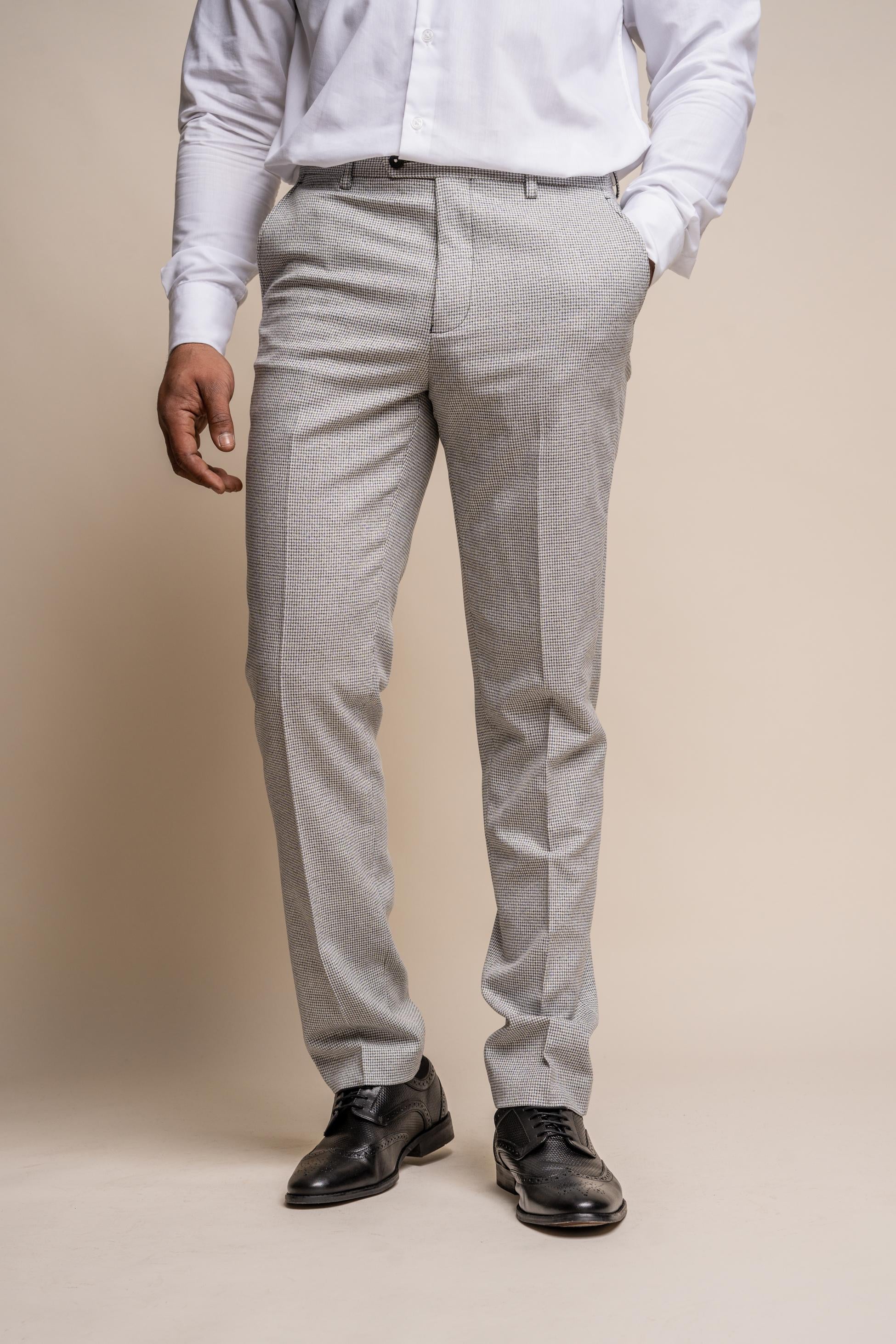 Men's Houndstooth Slim Fit Suit- KYOTO Grey - Light Grey