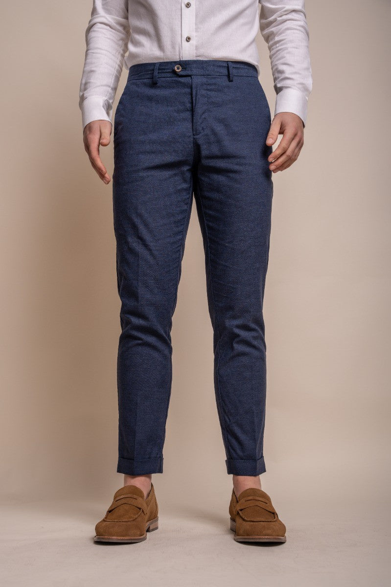 Men's Slim Fit  Linen Trousers  - ALVARI - Navy Blue