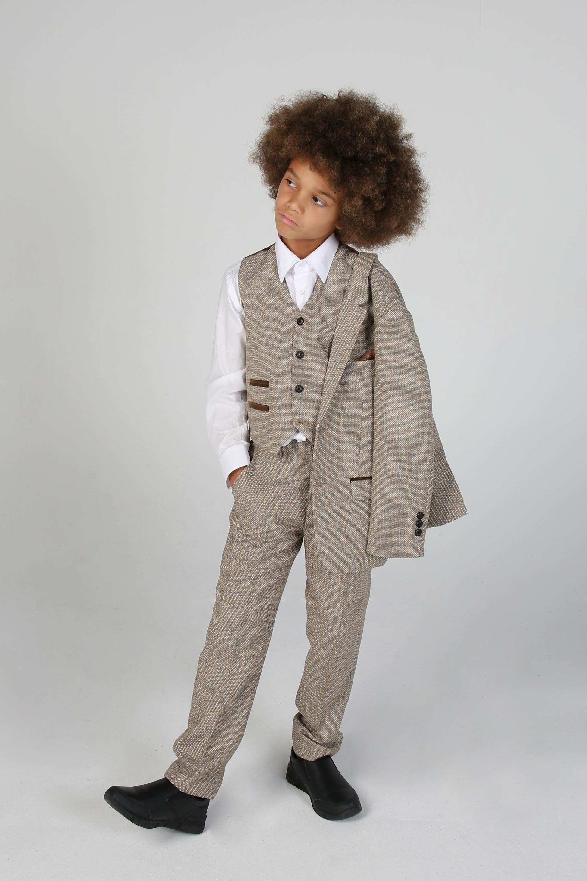 Boys Tweed Tailored Fit Formal Suit - Ralph - Beige