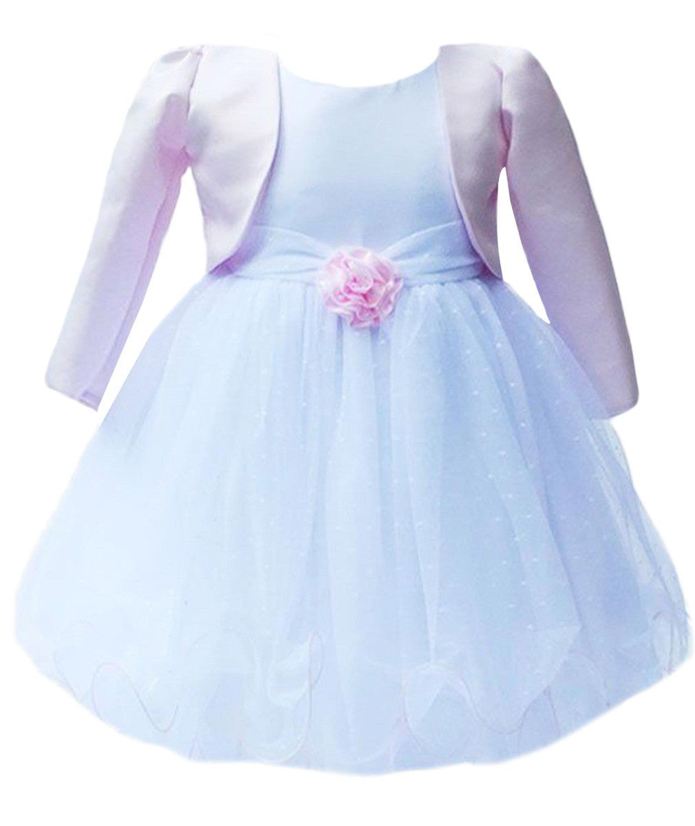 Baby Girls Wedding Cristening Bolero Dress - White - Pink