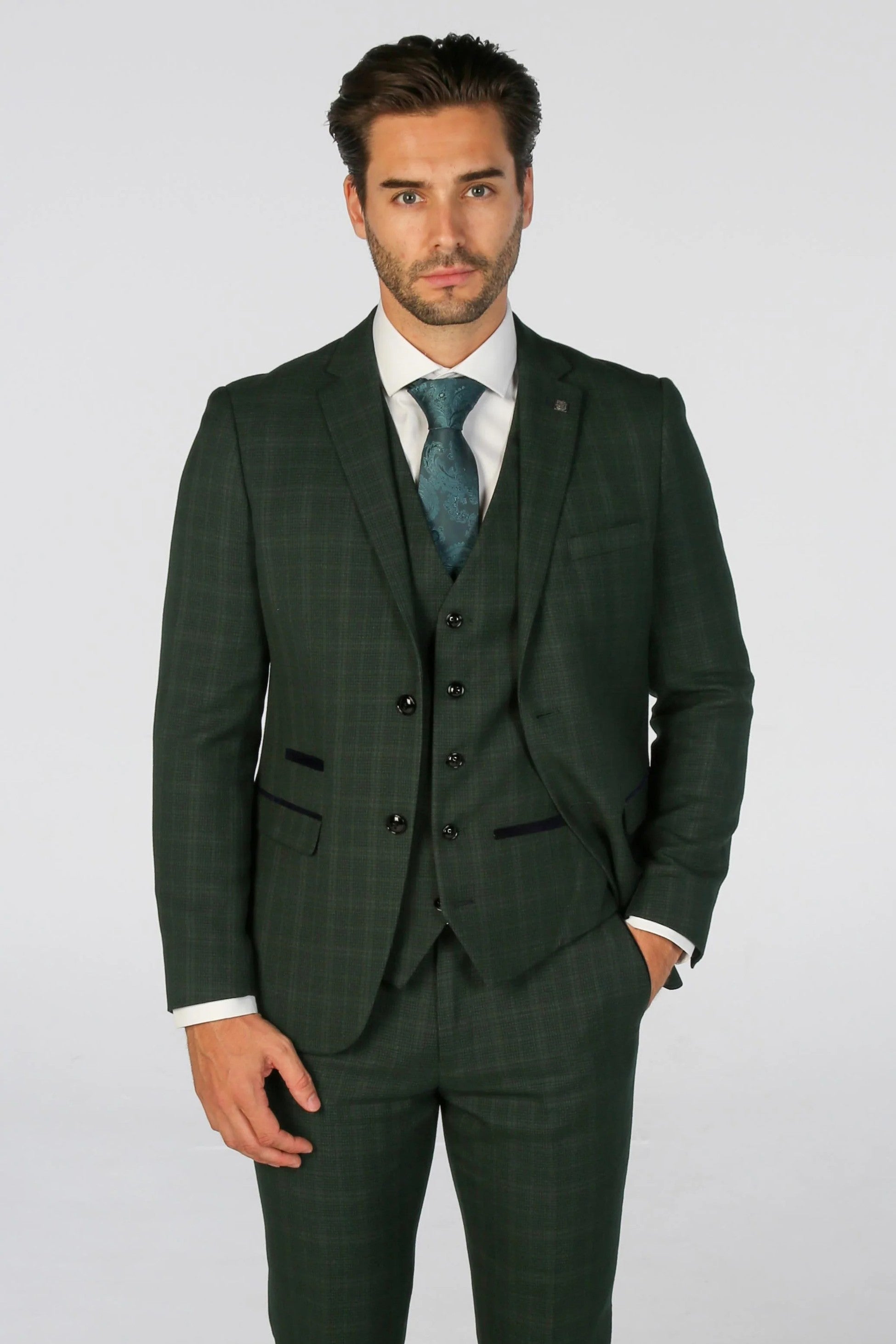 Men’s Tailored Fit Check Suit – LEO - Green