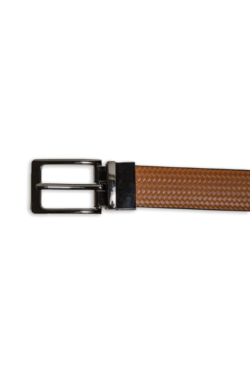 Men's Leather Patterned Belt - Tan Brown